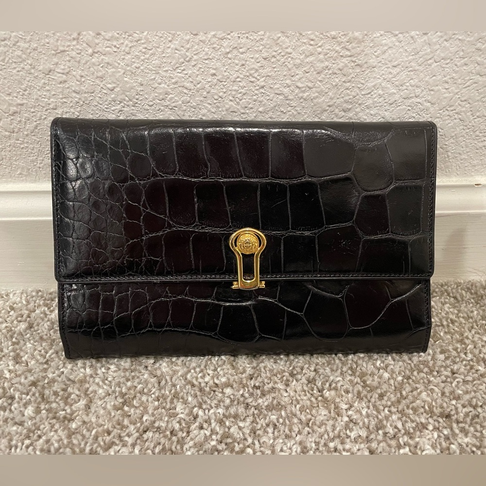 Versace Black Leather Long Wallet
